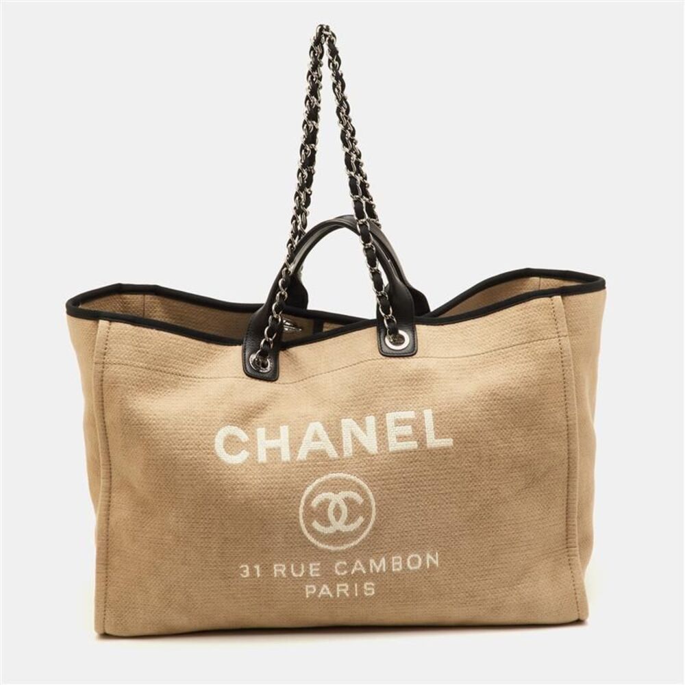 Chanel Deauville Cc Large Beige/black Canvas And Leather Shopper Tote